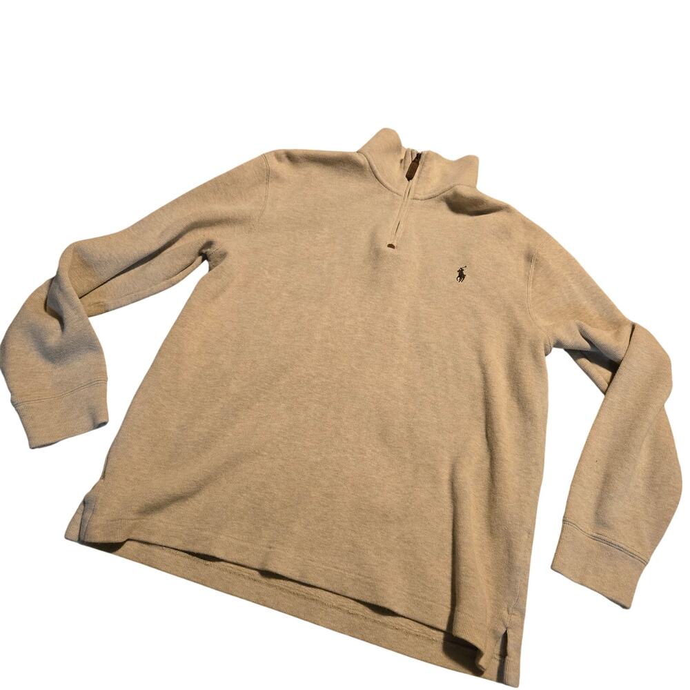 Polo Ralph Lauren Men's Cotton 1/4 Zip Pullover Sweater in a tan men's medium